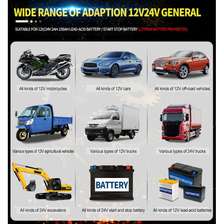 ANHTCzyx 12V 8A  / 24V 4A Automobile Battery Charger Motorcycle Battery Repair Type AGM