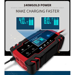 ANHTCzyx 12V 8A  / 24V 4A Automobile Battery Charger Motorcycle Battery Repair Type AGM