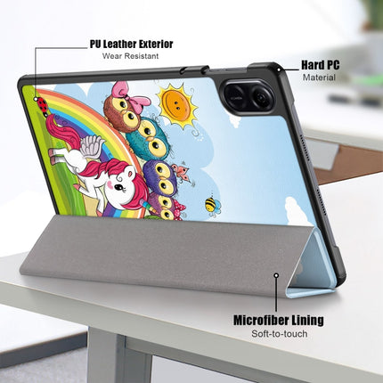 Coloured Drawing 3-Fold Holder Leather Tablet Case, For Honor Pad X9 / X8 Pro 11.5