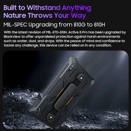 Blackview Active 8 Pro 4G Rugged Tablet, 10.36 inch 8GB+256GB Android 14 MT6789 Octa Core Support Dual SIM, Global Version with Google Play, EU Plug, Active 8 Pro
