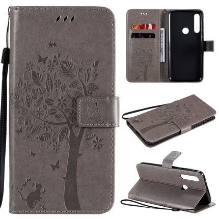 Tree & Cat Embossed Pattern Horizontal Flip Leather Case with Holder & Card Slots & Wallet & Lanyard, For Motorola Moto G Power, For Motorola Moto G8 Power Lite