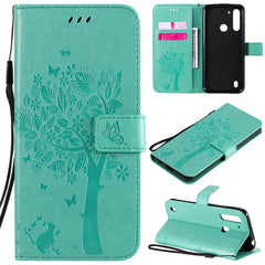 Tree & Cat Embossed Pattern Horizontal Flip Leather Case with Holder & Card Slots & Wallet & Lanyard, For Motorola Moto G Power, For Motorola Moto G8 Power Lite