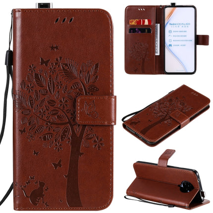Tree & Cat Embossed Pattern Horizontal Flip Leather Case with Holder & Card Slots & Wallet & Lanyard, For Xiaomi Redmi K30 Pro, For Xiaomi Redmi Note 9 Pro