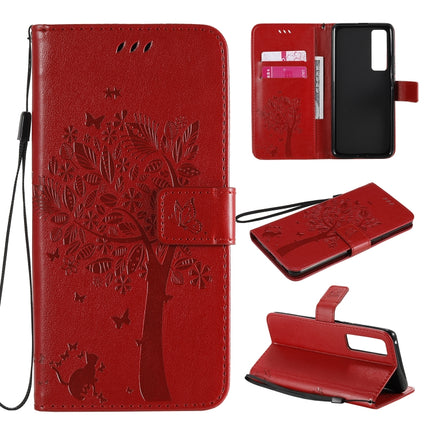 Tree & Cat Embossed Pattern Horizontal Flip Leather Case with Holder & Card Slots & Wallet & Lanyard, For Xiaomi Redmi Note 9, For Huawei Nova 7 Pro