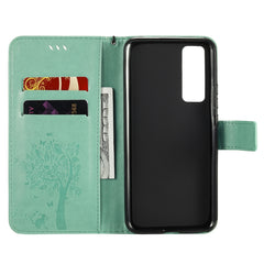 Tree & Cat Embossed Pattern Horizontal Flip Leather Case with Holder & Card Slots & Wallet & Lanyard, For Huawei Nova 7, For Huawei P40 Lite E