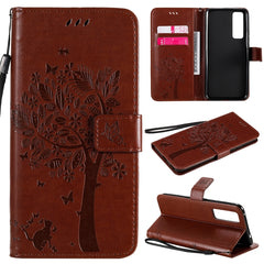 Tree & Cat Embossed Pattern Horizontal Flip Leather Case with Holder & Card Slots & Wallet & Lanyard, For Huawei Nova 7, For Huawei P40 Lite E