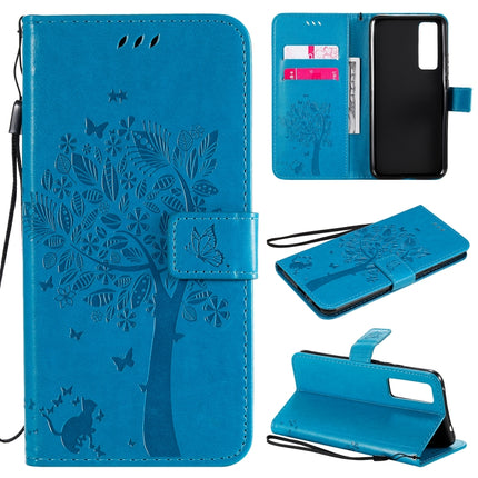 Tree & Cat Embossed Pattern Horizontal Flip Leather Case with Holder & Card Slots & Wallet & Lanyard, For Huawei Nova 7 SE, For Huawei Nova 7