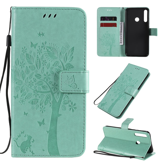 Tree & Cat Embossed Pattern Horizontal Flip Leather Case with Holder & Card Slots & Wallet & Lanyard, For Huawei P40 Lite E, For Huawei P Smart 2020