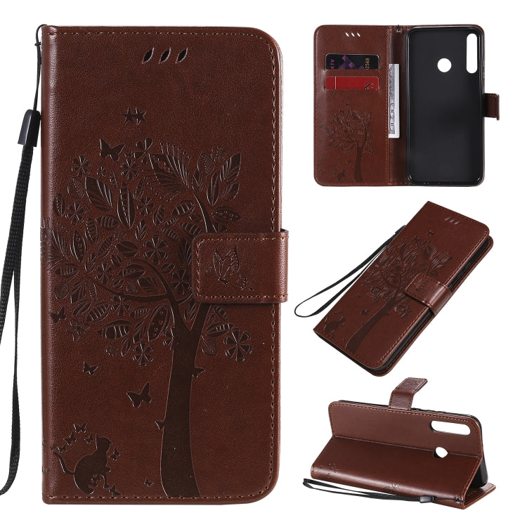 Tree & Cat Embossed Pattern Horizontal Flip Leather Case with Holder & Card Slots & Wallet & Lanyard, For Huawei P40 Lite E, For Huawei P Smart 2020