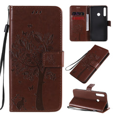 Tree & Cat Embossed Pattern Horizontal Flip Leather Case with Holder & Card Slots & Wallet & Lanyard, For Huawei Nova 7, For Huawei P40 Lite E