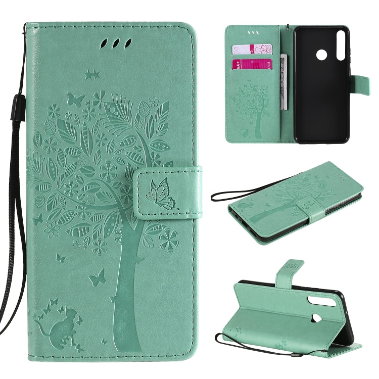 Tree & Cat Embossed Pattern Horizontal Flip Leather Case with Holder & Card Slots & Wallet & Lanyard, For Huawei Y6p, For Huawei Honor 9A