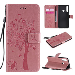 Tree & Cat Embossed Pattern Horizontal Flip Leather Case with Holder & Card Slots & Wallet & Lanyard, For Huawei Y6p, For Huawei Honor 9A