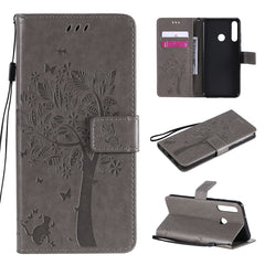 Tree & Cat Embossed Pattern Horizontal Flip Leather Case with Holder & Card Slots & Wallet & Lanyard, For Huawei Y6p, For Huawei Honor 9A