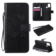 Tree & Cat Embossed Pattern Horizontal Flip Leather Case with Holder & Card Slots & Wallet & Lanyard, For Huawei Y6p, For Huawei Honor 9A