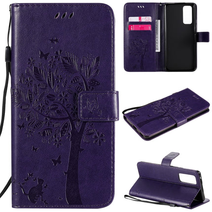 Tree & Cat Embossed Pattern Horizontal Flip Leather Case with Holder & Card Slots & Wallet & Lanyard, For Huawei Honor 30 Pro, For Huawei Honor 30