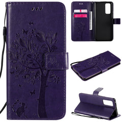Tree & Cat Embossed Pattern Horizontal Flip Leather Case with Holder & Card Slots & Wallet & Lanyard, For Huawei Honor 30 Pro, For Huawei Honor 30