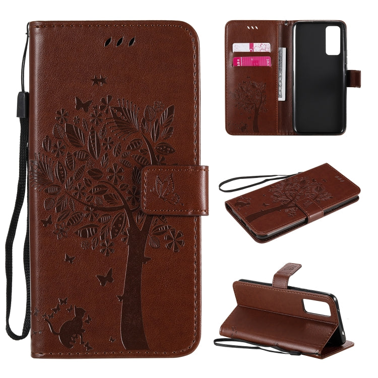 Tree & Cat Embossed Pattern Horizontal Flip Leather Case with Holder & Card Slots & Wallet & Lanyard, For Huawei Honor 30, For Huawei Honor Play4T Pro