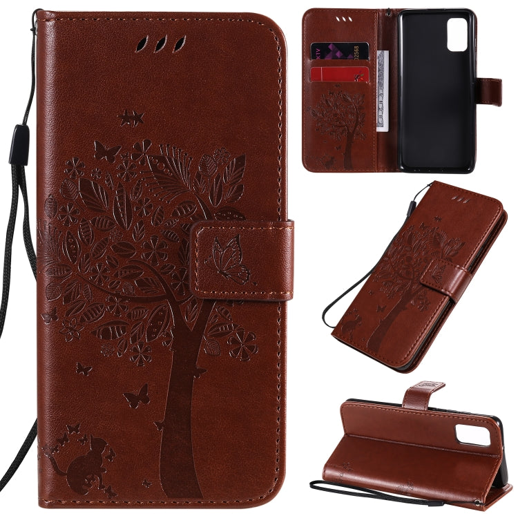Tree & Cat Embossed Pattern Horizontal Flip Leather Case with Holder & Card Slots & Wallet & Lanyard, For Samsung Galaxy A41, For Samsung Galaxy A51 5G