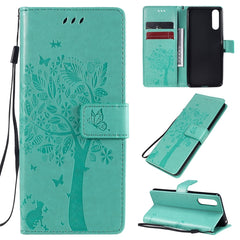 Tree & Cat Embossed Pattern Horizontal Flip Leather Case with Holder & Card Slots & Wallet & Lanyard, For Sony Xperia 10 II