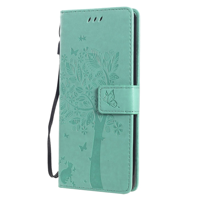 Tree & Cat Embossed Pattern Horizontal Flip Leather Case with Holder & Card Slots & Wallet & Lanyard, For Sony Xperia 10 II