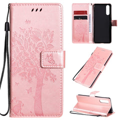 Tree & Cat Embossed Pattern Horizontal Flip Leather Case with Holder & Card Slots & Wallet & Lanyard, For Sony Xperia 10 II