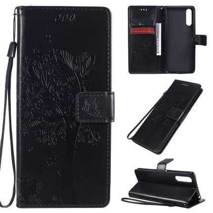 Tree & Cat Embossed Pattern Horizontal Flip Leather Case with Holder & Card Slots & Wallet & Lanyard, For Sony Xperia 10 II