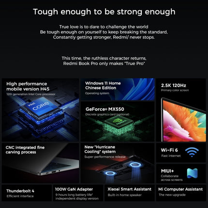 Portátil Xiaomi RedmiBook Pro de 14 pulgadas, versión china con Windows 11 Home, Intel Core i7-12650H de 12.ª generación, Deca Core MX550, gráficos discretos, i7-12650H MX550