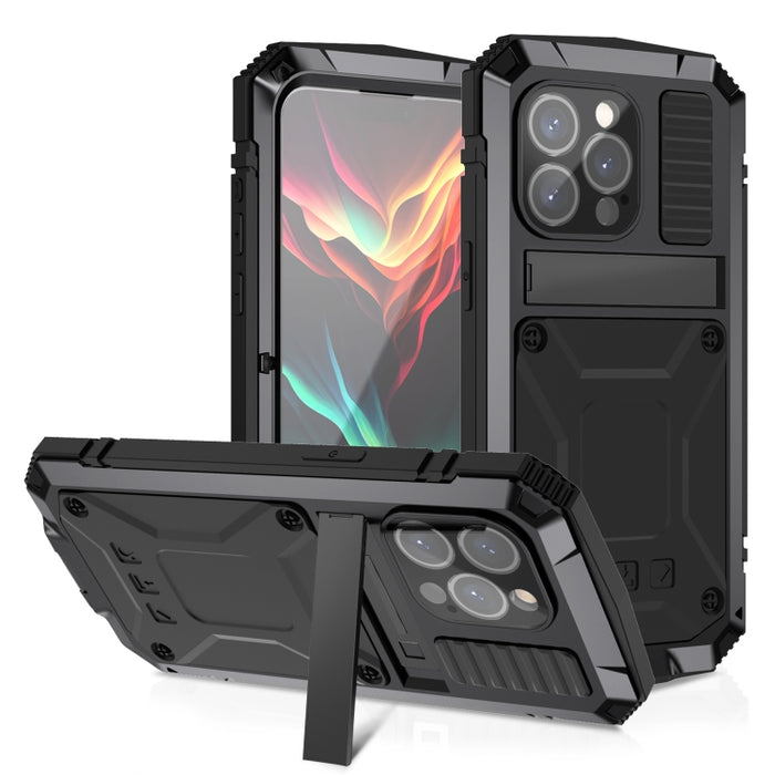 R-JUST Stoßfeste, wasserdichte, staubdichte Telefonhülle aus Metall und Silikon mit Halterung, für iPhone 15 Pro Max, für iPhone 15 Pro, für iPhone 15 Plus, für iPhone 15