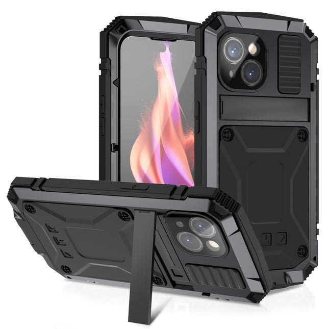 R-JUST Stoßfeste, wasserdichte, staubdichte Telefonhülle aus Metall und Silikon mit Halterung, für iPhone 15 Pro Max, für iPhone 15 Pro, für iPhone 15 Plus, für iPhone 15