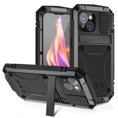 R-JUST Shockproof Life Waterproof Dust-proof Metal + Silicone Phone Case with Holder, For iPhone 15 Pro Max, For iPhone 15 Pro, For iPhone 15 Plus, For iPhone 15