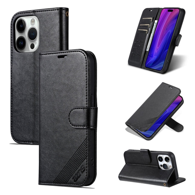 AZNS Sheepskin Texture Flip Leather Phone Case, For iPhone 16 Pro, For iPhone 15 Pro Max, For iPhone 15 Pro, For iPhone 15 Plus, For iPhone 15