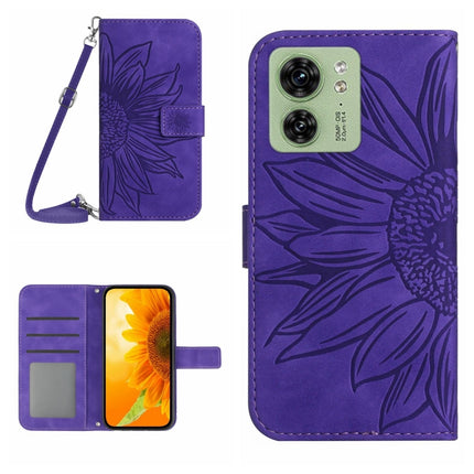 HT04 Skin Feel Sun Flower Embossed Flip Leather Phone Case with Lanyard, For Motorola Edge 40