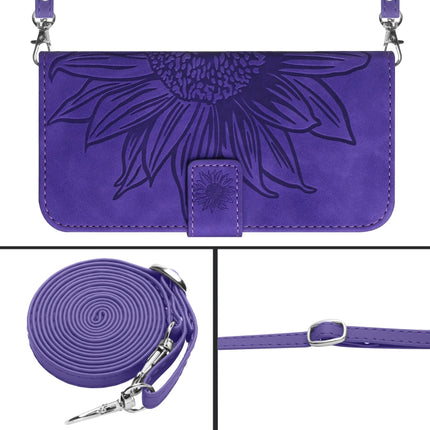 HT04 Skin Feel Sun Flower Embossed Flip Leather Phone Case with Lanyard, For Motorola Edge 40