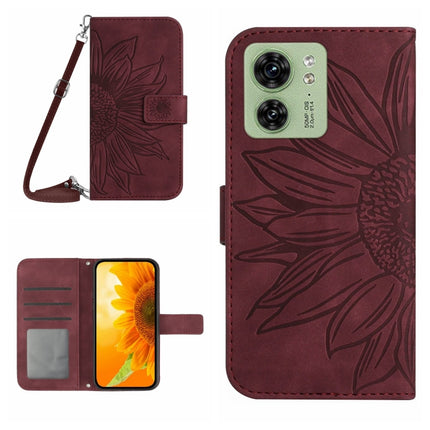 HT04 Skin Feel Sun Flower Embossed Flip Leather Phone Case with Lanyard, For Motorola Edge 40