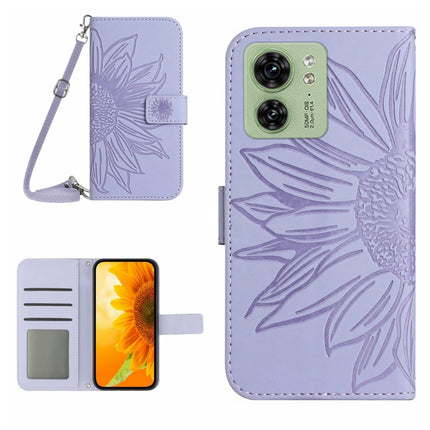 HT04 Skin Feel Sun Flower Embossed Flip Leather Phone Case with Lanyard, For Motorola Edge 40