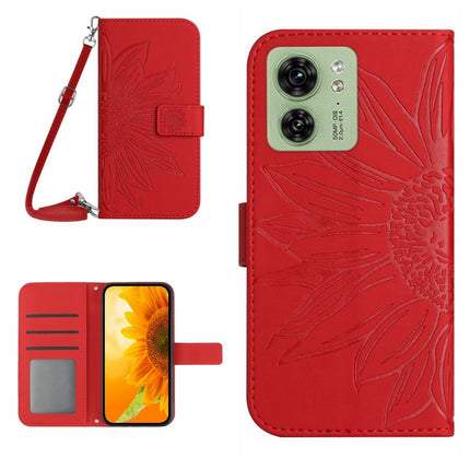 HT04 Skin Feel Sun Flower Embossed Flip Leather Phone Case with Lanyard, For Motorola Edge 40