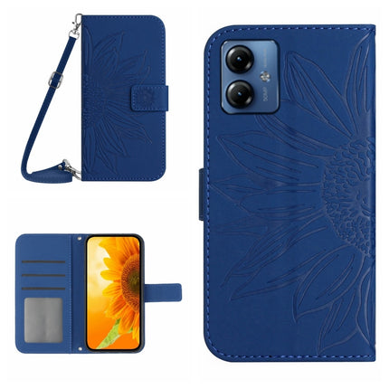 HT04 Skin Feel Sun Flower Embossed Flip Leather Phone Case with Lanyard, For Motorola Moto G84, For Motorola Moto G54