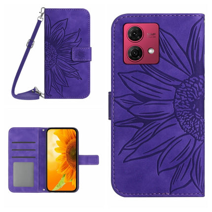 HT04 Skin Feel Sun Flower Embossed Flip Leather Phone Case with Lanyard, For Motorola Moto G84, For Motorola Moto G54