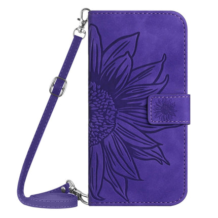 HT04 Skin Feel Sun Flower Embossed Flip Leather Phone Case with Lanyard, For Motorola Edge 40 Neo, For Motorola Moto G14