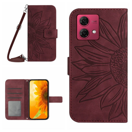 HT04 Skin Feel Sun Flower Embossed Flip Leather Phone Case with Lanyard, For Motorola Edge 40 Neo, For Motorola Moto G14