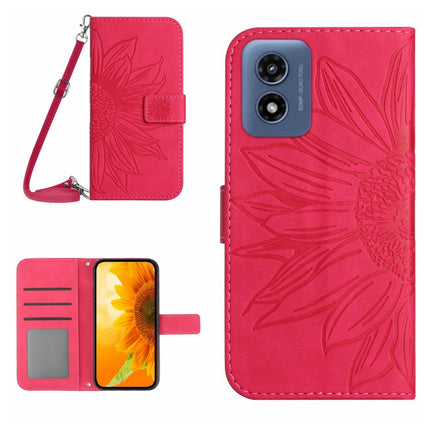 HT04 Skin Feel Sun Flower Embossed Flip Leather Phone Case with Lanyard, For Motorola Moto G34 5G, For Motorola Moto G Play 4G 2024