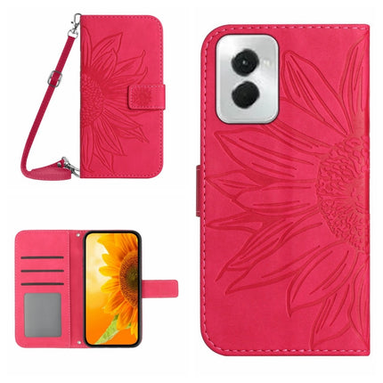 HT04 Skin Feel Sun Flower Embossed Flip Leather Phone Case with Lanyard, For Motorola Moto G Play 5G 2024, For Motorola Moto G Power 5G 2024