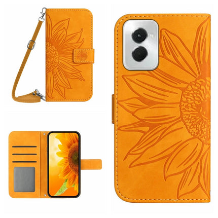 HT04 Skin Feel Sun Flower Embossed Flip Leather Phone Case with Lanyard, For Motorola Moto G Play 5G 2024, For Motorola Moto G Power 5G 2024