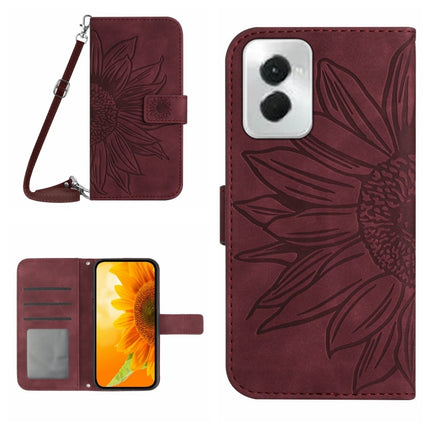 HT04 Skin Feel Sun Flower Embossed Flip Leather Phone Case with Lanyard, For Motorola Moto G Play 5G 2024, For Motorola Moto G Power 5G 2024
