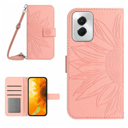 HT04 Skin Feel Sun Flower Embossed Flip Leather Phone Case with Lanyard, For Motorola Moto G Play 5G 2024, For Motorola Moto G Power 5G 2024