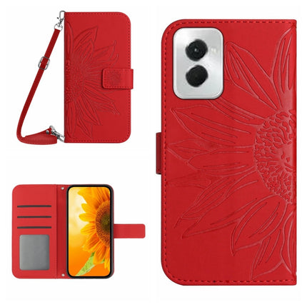 HT04 Skin Feel Sun Flower Embossed Flip Leather Phone Case with Lanyard, For Motorola Moto G Play 5G 2024, For Motorola Moto G Power 5G 2024