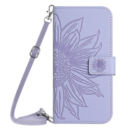 HT04 Skin Feel Sun Flower Embossed Flip Leather Phone Case with Lanyard, For Motorola Moto G Stylus 5G 2024, For Motorola Moto G04 / G24