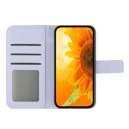 HT04 Skin Feel Sun Flower Embossed Flip Leather Phone Case with Lanyard, For Motorola Moto G Stylus 5G 2024, For Motorola Moto G04 / G24