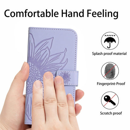 HT04 Skin Feel Sun Flower Embossed Flip Leather Phone Case with Lanyard, For Motorola Moto G Stylus 5G 2024, For Motorola Moto G04 / G24