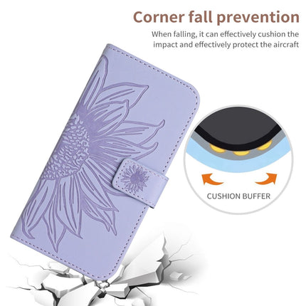 HT04 Skin Feel Sun Flower Embossed Flip Leather Phone Case with Lanyard, For Motorola Moto G Stylus 5G 2024, For Motorola Moto G04 / G24